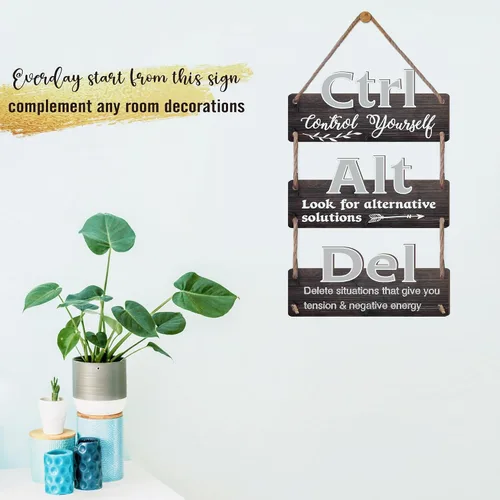 Miniatura 6 de EXQUIDECA Ctrl Alt Del - Letrero motivacional para colgar en la pared, 3 piezas, arte de pared inspirador de afirmación para el hogar, oficina, sala