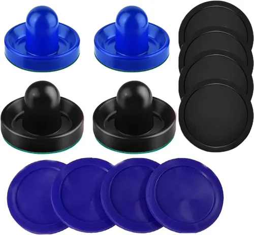 Empujadores y discos de hockey de aire, palas de hockey de aire y asas de portería, accesorios de repuesto para mesas de juego (4 empujadores, 8