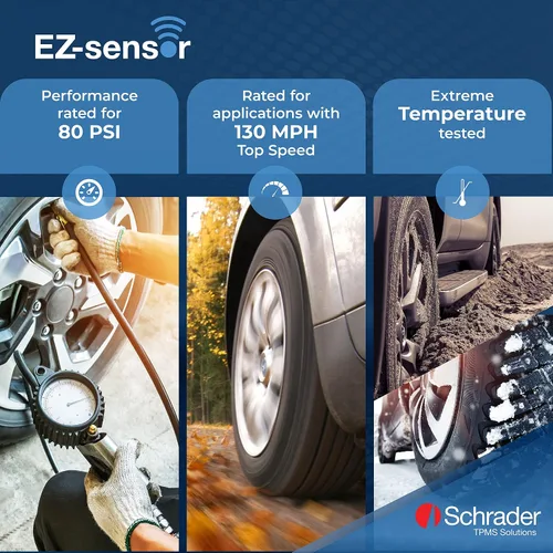 Miniatura 4 de Schrader 33500 EZ-Sensor Sencillo SKU (314.9 MHz, 315 MHz, y 433 MHz) Sensor Programable de Presión de Neumáticos con Válvula de Ángulo Fijo Snap-in