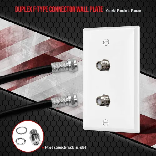 Miniatura 5 de ENERLITES Placa de pared coaxial, 2 puertos, conector acoplador tipo F F81 para cable coaxial de televisión, 1 banda 4.50 x 2.76 pulgadas, 6621-W