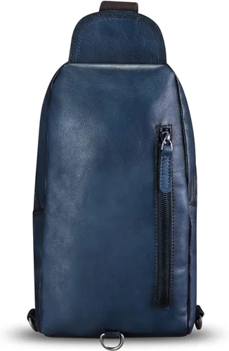 Miniatura 4 de FEIGITOR Bolso bandolera de cuero genuino hecho a mano retro bandolera mochila bolso pecho hombro senderismo riñonera