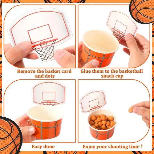 Miniatura 3 de Sunnyray 48 juegos de tazas de baloncesto con tarjetas de 8 onzas desechables de papel de baloncesto para fiestas, pelotas deportivas, cuencos