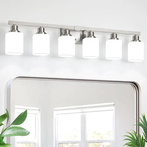 Miniatura 24 de Juego de 2 apliques de pared para baño, lámpara de tocador de baño negra, apliques de pared modernos para interiores con vidrio esmerilado cuadrado