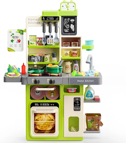 Letapapa Juego de Cocina para Niños, Juguetes de Cocina con Sonido y Luz Realistas, Estufa de Cocina, Fregadero, Comida de Juego y Accesorios de