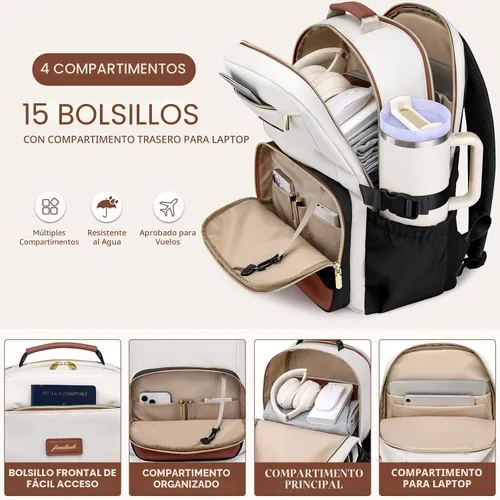 Miniatura 3 de Mochila para Laptop para Mujeres Mochila de Libros: Mochilas de Trabajo y Escuela de 15.6 pulgadas con Bolsillo con Compartimento para Taza de Gran