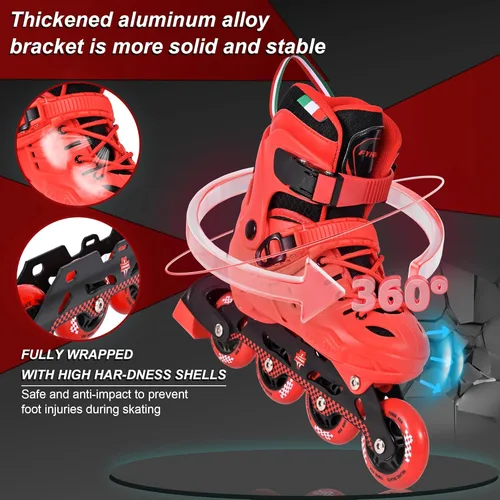 Miniatura 7 de Patines en línea ajustables para niñas y niños con 8 ruedas, patines en línea para niños, jóvenes, principiantes, niños grandes para jugar