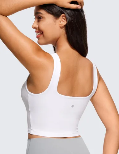 Miniatura 101 de CRZ YOGA Butterluxe Brasier deportivo de cuello cuadrado para mujer, estilo camiseta corta sin mangas, acolchado con soporte integrado para yoga