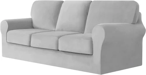Miniatura 30 de UNBBRRL Fundas de sofá de 3 piezas para sofá, funda de terciopelo elástico para sillón con 1 funda de cojín de asiento y 1 funda de respaldo