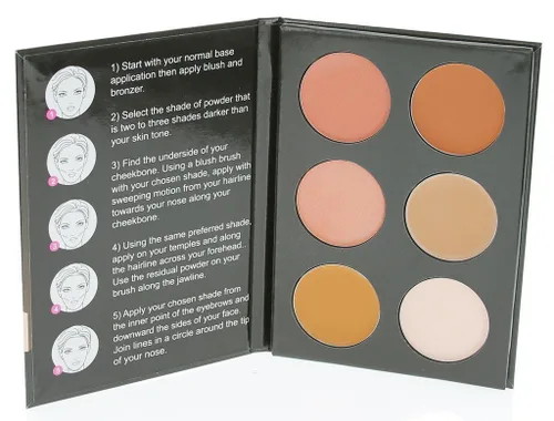 Cameo Cosmetics - Kit de contorno de 6 tonos, colores oscuros, paleta de maquillaje elegante para resaltar y contornear, instrucciones paso a paso