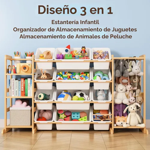 Miniatura 4 de Organizador de almacenamiento de juguetes con estantería y almacenamiento de animales de peluche, organización de sala de juegos para niños