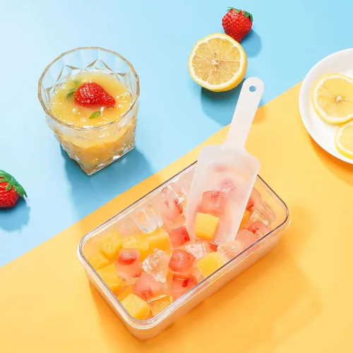 Miniatura 8 de Bandeja para cubitos de hielo con tapa y contenedor, 28 moldes para cubitos de hielo, bandejas de hielo para congelador, molde de bandeja