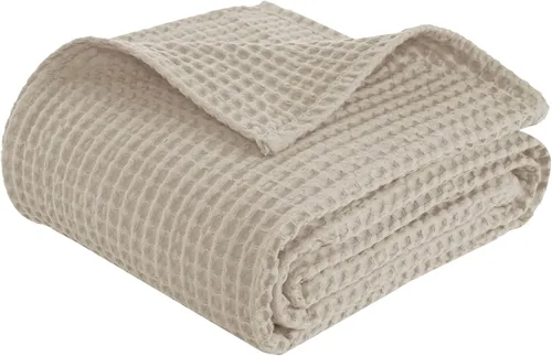 Miniatura 24 de PHF - Manta de punto gofre 100% de algodón tamaño king para cama, cobija ligera transpirable a prueba de engancho, ideal para acolchado en climas