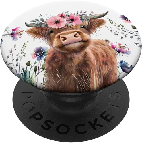 PopSockets adhesivo PopGrip de vaca escocesa floral de vaca escocesa para bebé