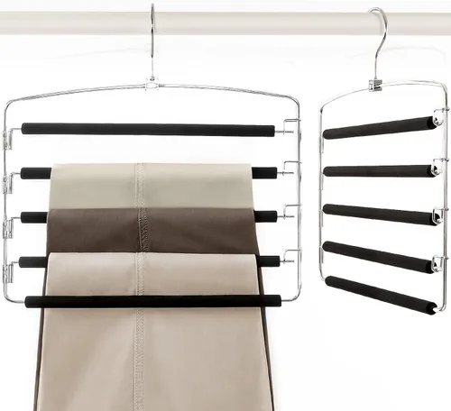 TOPIA HANGER Perchas para pantalones que ahorran espacio, paquete de 2 organizadores de pantalones con brazo oscilante para armario, organizador