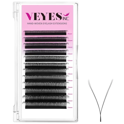 VEYES INC YY Extensiones de pestañas, bandeja C/D rizado 9-15mm de longitud mixta, prefabricadas, con volumen, estilo abanico, suministros