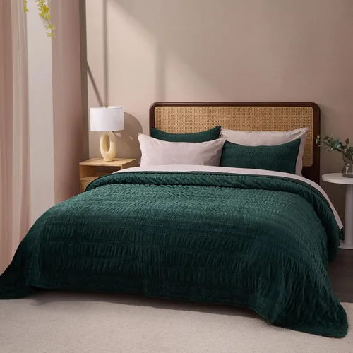 Miniatura 10 de EVERGRACE Edredón de Terciopelo Tamaño Queen, Juego de Ropa de Cama de Terciopelo de Lujo, Juegos de Edredón Ultra Suaves Fruncidos, Edredón Ligero