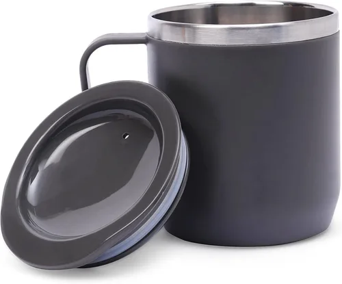 Miniatura 5 de ATCUSA Taza interior de acero inoxidable de 10 onzas con asa, taza de viaje al vacío de doble pared, taza con tapa, fabricada en la India, acabado