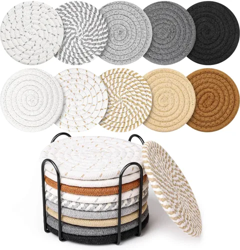 Miniatura 9 de Billbotk 10 Piezas Posavasos para Bebidas, Posavasos Absorbentes para Bebidas con Soporte, Juego de Posavasos para Mesa de Café para Decoración