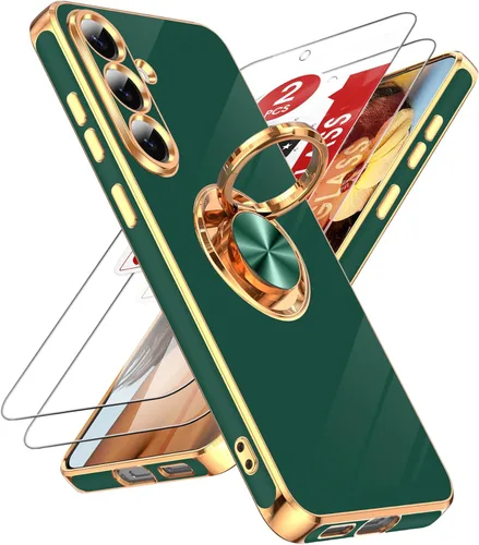 Miniatura 138 de LeYi Funda para Samsung Galaxy S22 Ultra con soporte de anillo giratorio de 360°, soporte magnético, chapado en oro rosa, borde protector para Negro