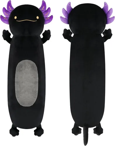 Dalmao Peluche de Ajolote Negro de 22 Pulgadas, Muñeca Almohada Suave y Larga Linda Almohada Corporal de Peluche de Ajolote Juguete de Peluches