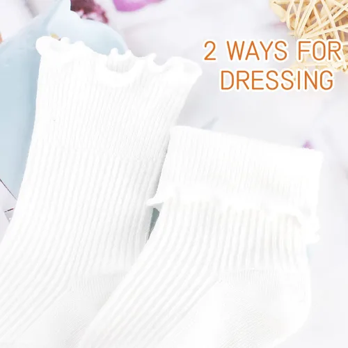 Miniatura 6 de Witwot Calcetines tobilleros con volantes para bebés y niñas, calcetines de algodón para vestir de 6M a 7 años