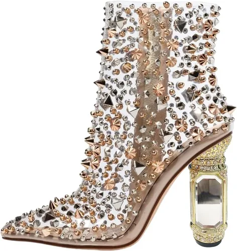 Miniatura 40 de FSJ Botas de tacón alto con punta puntiaguda para mujer, con tacón alto, con cremallera lateral brillante, estilo casual, para uso diario, zapatos