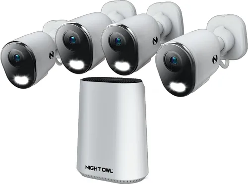 Night Owl Concentrador de seguridad para el hogar con Wi-Fi de 8 canales con (4) cámaras de foco 4K HD para interiores y exteriores con audio de 2