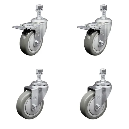 Miniatura 54 de Rueda giratoria de poliuretano con vástago roscado con rueda gris de 3 x 1.25 pulgadas y vástago de 1/2 pulgada - Capacidad de 300 libras/ruedas