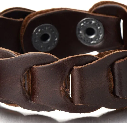 Miniatura 2 de COOLSTEELANDBEYOND Pulsera de cuero marrón para hombre con botones a presión, Cuero, no aplica