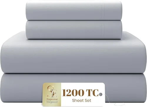 Miniatura 11 de SUPREME ELEGANCE Juego de sábanas de 1200 hilos de algodón blanco de lujo, ultra suaves y sedosas, con propiedades de absorción de humedad