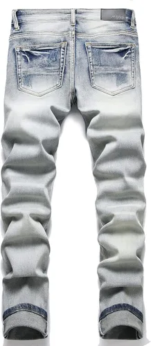 Miniatura 2 de OIIIO - Jeans elásticos rasgados de ajuste regular para hombre