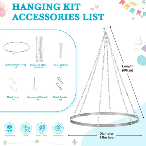 Miniatura 3 de Kit de cortinas de techo para colgar, kit de cortina de techo de metal plateado, kit de accesorios redondos de 24 pulgadas para techo