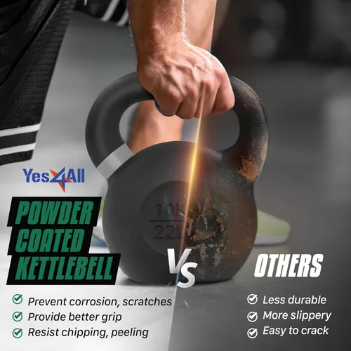 Miniatura 6 de Yes4All - Pesas rusas de hierro fundido con recubrimiento en polvo, entrenamiento de fuerza, gimnasio en casa, ejercicios de cuerpo completo