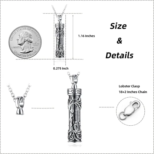 Miniatura 40 de Collar con colgante de urna de cenizas de cremación y árbol de la vida para mujer, plata de ley US1