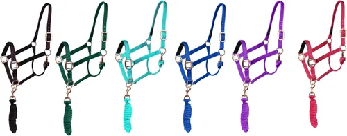 Miniatura 4 de Majestic Ally Cabestro con cuerda de plomo para caballos, barbilla ajustable y corona, pestillo de garganta enrollado con broche reemplazable, banda