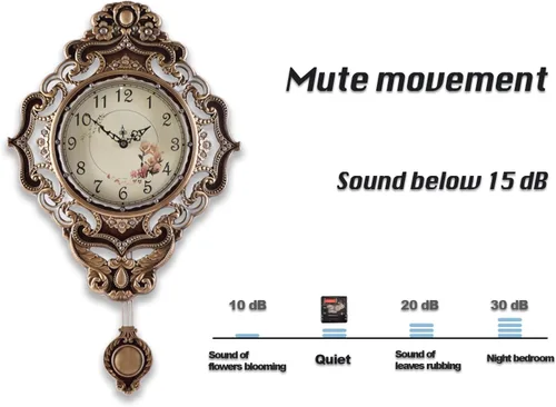 Miniatura 7 de Aero Snail Retro Europeo Reloj de Pared Metal Grande Silencioso Sala Dormitorio Colección Cuarzo Reloj Colgante con Péndulo Móvil Marrón antiguo 14