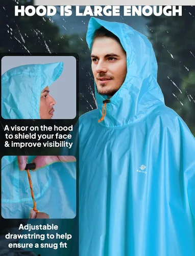 Miniatura 46 de ANYOO Poncho de lluvia con capucha para adultos, impermeable, ligero, para hombres y mujeres, chaqueta de lluvia reutilizable para emergencias al