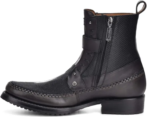 Miniatura 4 de Cuadra Botas para hombre en piel auténtica de rayas con cremallera negra, Negro