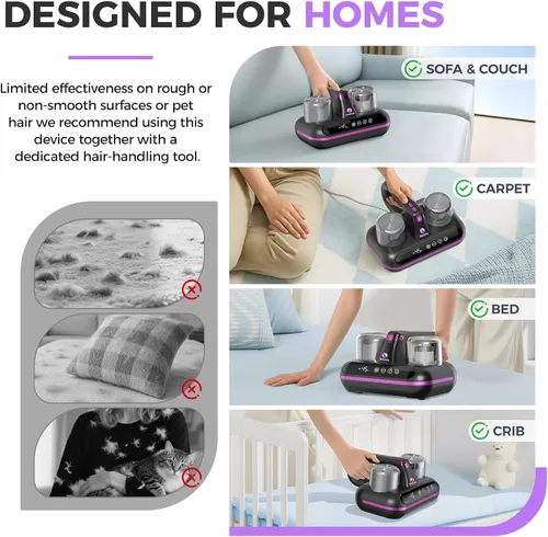 Miniatura 6 de Amzany Aspirador de colchón – Aspirador de cama inalámbrico 5 en 1, alimentado por tecnología ultrasónica, succión fuerte de 16 Kpa, bajo ruido
