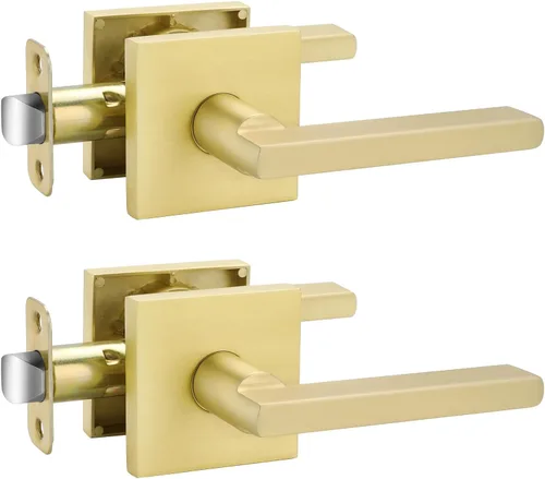 Miniatura 33 de Goldenwarm Manija de puerta simulada de oro cepillado – Palanca interior decorativa sin giro para despensa, puertas francesas y armarios (2 piezas)