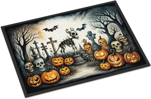 Miniatura 65 de Caroline's Treasures DAC2223MAT - Felpudo espeluznante de Halloween con gato negro de 18 x 27 pulgadas, tapete para puerta delantera