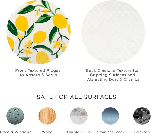 Miniatura 9 de DII Paños suecos para cocina y limpieza, reutilizables, lavables a máquina y aptos para lavavajillas, biodegradables, 7.75 x 6.75, limones, 3