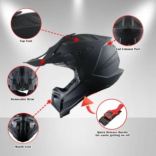 Miniatura 3 de 1Storm - Casco de motocross para adulto ATV Dirt Bike BMX MX Downhill Mountain Helmet estilo pista JH601; conjunto de casco rosa dinosaurio + gafas