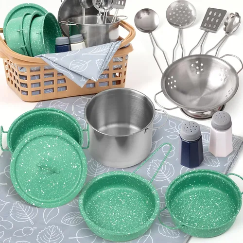 Miniatura 13 de Juego de accesorios de cocina para niños, juguete de cocina para niños, juego de cocina para niños pequeños, para niñas y niños, incluye ollas y Rosa