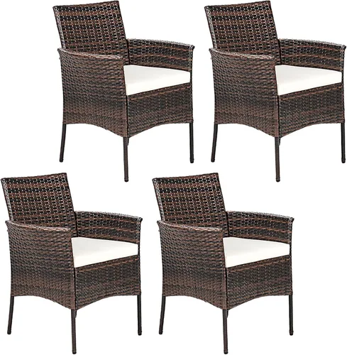Miniatura 11 de Tangkula Patiojoy - Juego de 4 sillas de comedor para exteriores, de polietileno, resistentes a la intemperie, con cojines extraíbles, para jardín