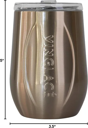 Miniatura 9 de Vinglacé Vaso de vino de acero inoxidable sin tallo - Vaso de vino aislado con inserción de vidrio y tapa para beber, 10 oz, color cobre