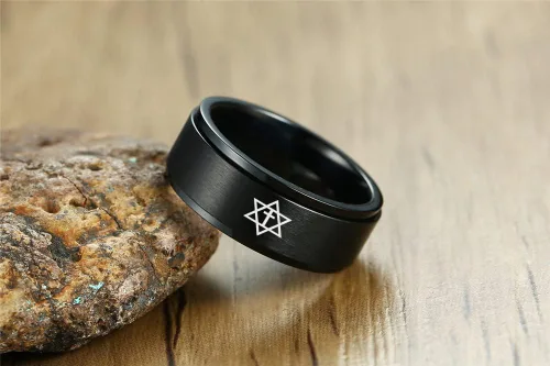 Miniatura 4 de Anillo giratorio de acero inoxidable con estrella de David Magen David para hombre y mujer, diseño de estrella de David, tamaño 7-12