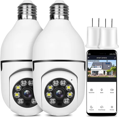 UPULTRA 2PK - Cámara de seguridad de bombilla de luz, cámaras de seguridad inalámbricas de 360° para seguridad del hogar en interiores y exteriores,