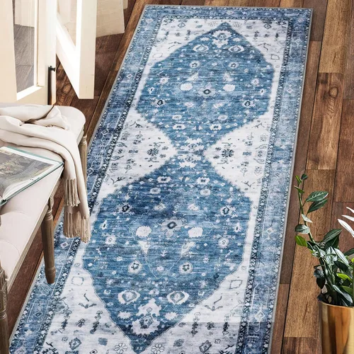 COMSLE Alfombra Corredor Bohemia, 2 x 7 pies Alfombras Lavables para Pasillo Lana Sintética Pequeña Alfombra de Área de Cocina Alfombra Desgastada