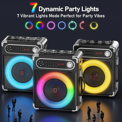 Miniatura 9 de Máquina de karaoke con 2 micrófonos inalámbricos, woofer mejorado de 6.5 pulgadas y tweeter de 2 pulgadas: altavoz de karaoke portátil Bluetooth